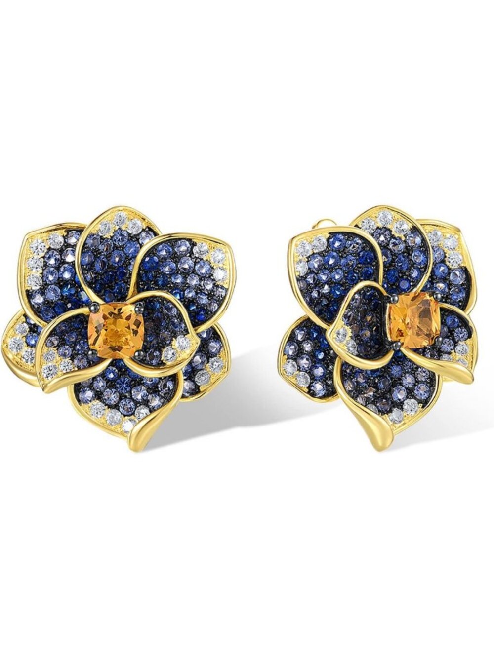 925 Sterling Silver Floral Gemstone Earrings - Elegant Flower Design, Perfect